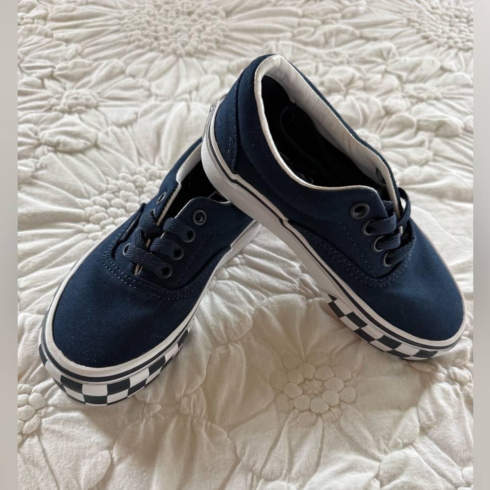Vans Kids Navy Canvas Sneakers with Black & White Checker Trim